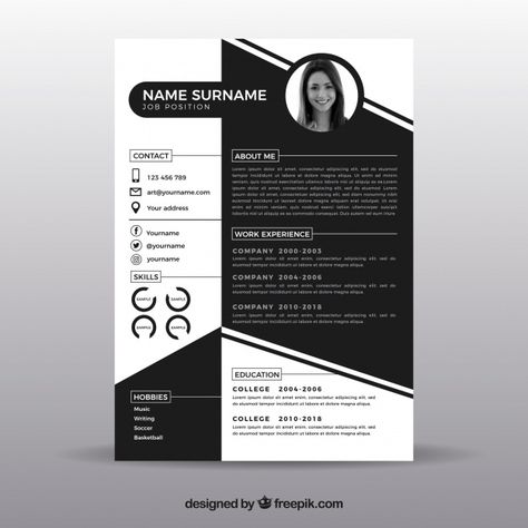 Black and white resume template Free Vector | Free Vector #Freepik #vector #freebusiness #freeresume #freecv #freeblack Curriculum Vitae Design, Cv Original, Creative Cvs, Visual Resume, Cv Inspiration, Graphic Design Cv, Creative Cv Template, Cv Design Template, Resume Design Professional