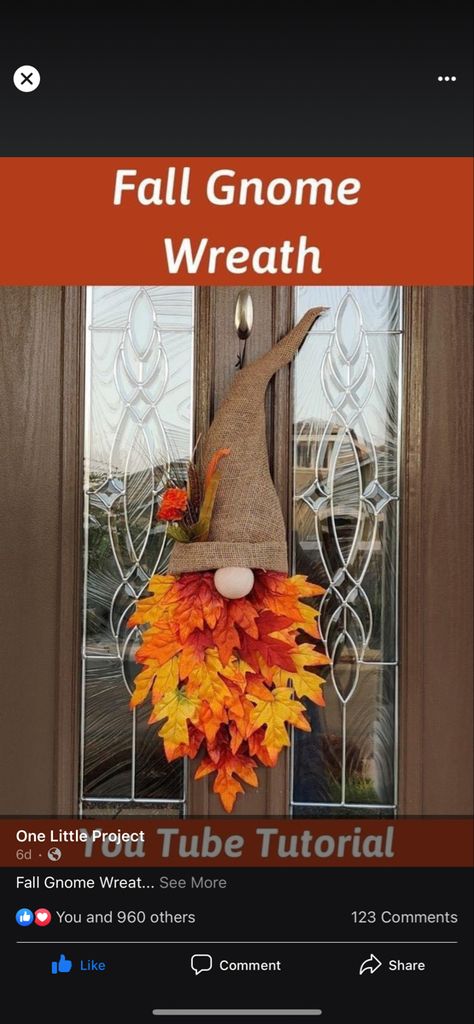 Gnome Door Hanger, Fall Leaf Decor, Easy Fall Wreaths, Leaf Projects, Gnome Door, Dollar Tree Fall, Fall Gnome, Fall Stuff, Vintage Jewelry Crafts