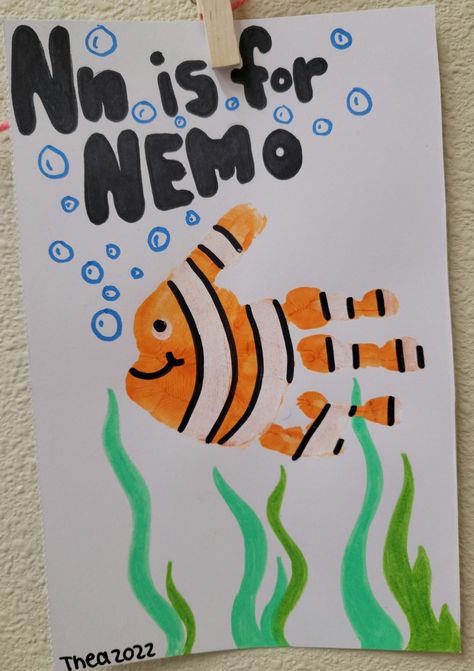 N Week Preschool, Letter N Crafts For Preschoolers Art, Letter N For Preschoolers Activities, N Handprint Craft, Letter N Projects For Preschool, Letter N Handprint Craft, Letter N Preschool Crafts, Letter N Handprint, Disney Lesson Plans Preschool