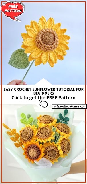 Crochet Sunflower Pattern Free Tutorials, Free Sunflower Crochet Pattern, How To Crochet A Sunflower, Crochet Sunflower Pattern Free, Crochet Sunflower Pattern, Sunflower Crochet Pattern, Sunflower Tutorial, Sunflower Wreath Diy, How To Make Sunflower