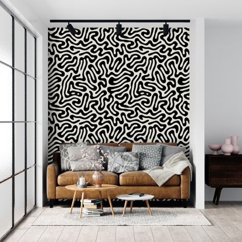 Abstract Wallpaper Black and White Peel and Stick Modern | Etsy Black And White Abstract Wallpaper, Textured Accent Wall, Black And White Mural, White Abstract Wallpaper, Luxurious Wallpaper, Wallpaper Store, Large Wall Murals, Wallpaper Stores, Wall Paint Designs