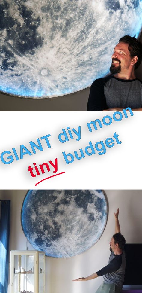 Easy Diy Outer Space Decorations, Floor Space Decor, Galaxy Backdrop Diy, Space Theme Halloween Decorations, Moon Theme Bedroom Ideas, Diy Outerspace Decor, Diy Large Moon Prop, Planets Hanging From Ceiling Diy, Moon Prop Diy