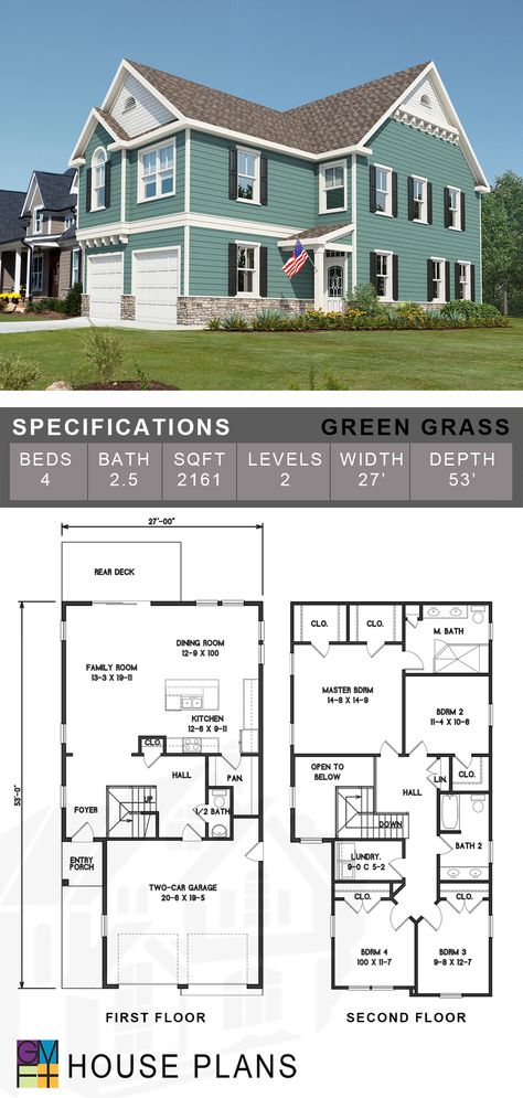 Ground Floor And First Floor House Plan, Sims Upstairs Floor Plan, Starter Home Blueprint, Two Story Blueprints, Narrow House Plans Two Story 4 Bedroom, Free House Design, Walk In Closets, Open Living Area, Open Living