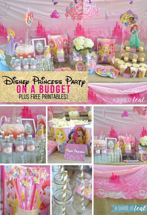 A Disney Princess Party on a Budget, plus free Printables! | A Shade Of Teal #BDayOnBudget #ad Lila Party, 4de Verjaardag, Party On A Budget, Disney Princess Birthday Party, Princess Theme Birthday, Princess Theme Birthday Party, Disney Birthday Party, Princess Tea Party, Princess Theme Party