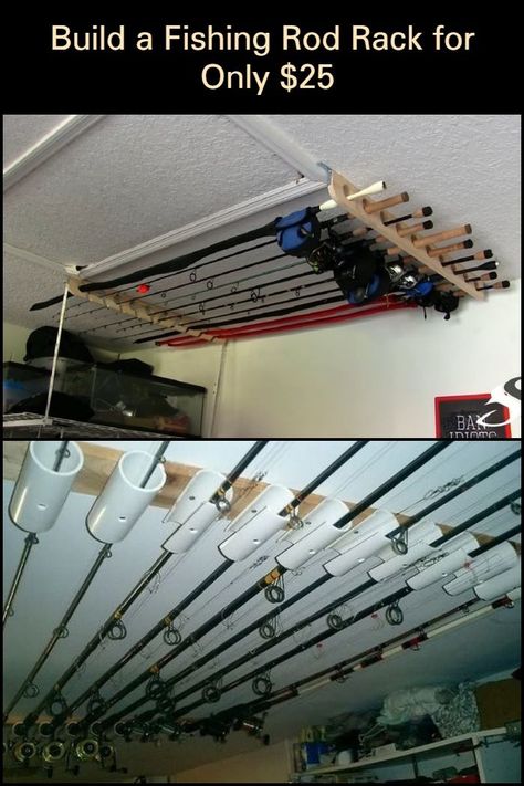 Fishing Pole Holder Diy, Pvc Fishing Rod Holder, Diy Fishing Pole, Organization Living Room, Diy Fishing Rod Holder, Fishing Pole Storage, Diy Fishing Rod, Fishing Organization, Boat Rod Holders