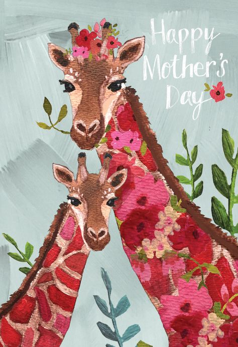 Floral Giraffe - Mother's Day Card | Greetings Island Mothers Day Drawings, Mothers Day Card Template, Giraffe Pictures, Folding Origami, Mother Day Wishes, Giraffe Art, Mother's Day Greeting Cards, Mors Dag, Giraffes