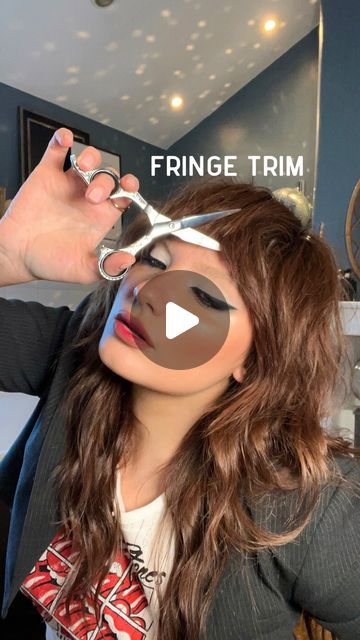 Shag Hairstyles 360, Trimming Your Own Bangs, Stevie Nicks Hair Tutorial, How To Trim Bangs Tutorials, Short Choppy Fringe, How To Trim Fringe Bangs, Shag Fringe Long Hair, Bang Trim Tutorial, 70s Shag With Bangs