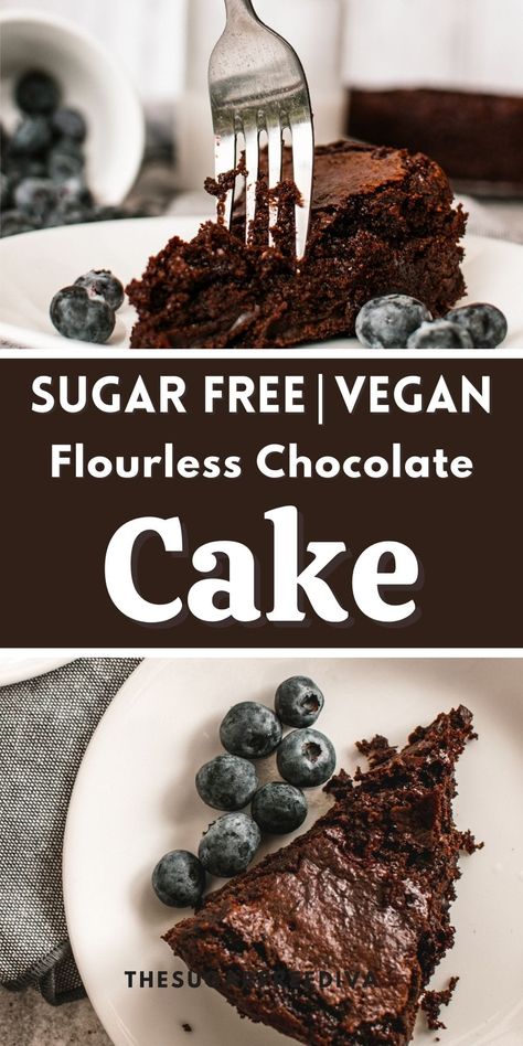 Sugar Free Vegan Chocolate Cake. This is a delicious gluten free, sugar free, and vegan dessert recipe that tastes amazing! Stevia Desserts, Sugar Free Gluten Free Dessert, Sugar Free Vegan Desserts, Gluten Free Sugar Free Recipes, Vegan Dessert Recipe, Sugar Free Chocolate Cake, Vegan Gluten Free Cake, Refined Sugar Free Desserts, Sugar Free Brownies