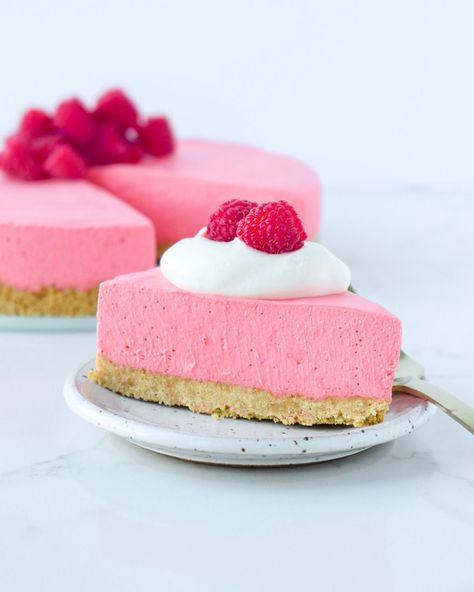 Raspberry Jello Cheesecake (no bake) - Knead Some Sweets Rasberry Deserts Jello, Raspberry Cheesecake Recipes Easy, Sugar Free Jello Cheesecake Recipes, Jello Cheesecake Recipes, Raspberry Jello Dessert, Jello No Bake Cheesecake, White Chocolate Raspberry Scones, Trending Desserts, Jelly Cheesecake