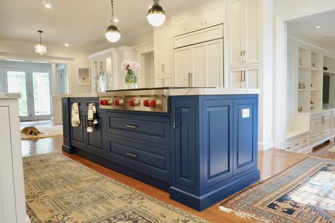 Kitchen Island Benjamin Moore Downpour Blue Blue And White Kitchen Cabinets, Blue Gray Kitchen Cabinets, Navy Blue Kitchen Cabinets, Blue Kitchen Walls, Grey Blue Kitchen, Blue Kitchen Island, Navy Blue Kitchen, Blue Kitchen Decor, Blue Kitchen Cabinets