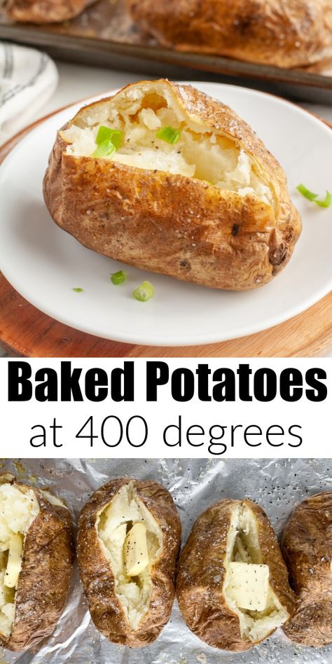 Easy Bake Potatoes In Oven, How Long To Cook Large Baked Potatoes, Diy Baked Potato, Easiest Baked Potato, Baked Pototatoes, Baked Idaho Potatoes In The Oven, Large Batch Baked Potatoes, Baked Patotoe Recipe, Backed Potatoe Recipes