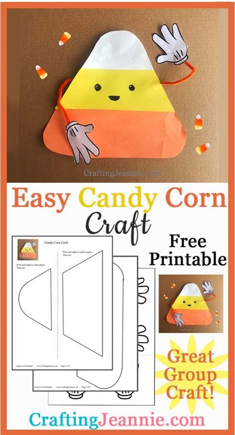 Make this Easy Candy Corn Craft with your Group of Kids. It comes with a free prntable template and insturctions on how to cut out multiple shapes at a time. Perfect Fall Craft and Halloween Craft for Preschool, Kindergarten and Elementry. Candy Corn Preschool Art, Activities With Candy Corn, Candy Corn Art Project, Candy Corn Pattern Printable, Candy Corn Learning Activities, Candy Corn Craft, Boy Scout Crafts, Corn Craft, Craft For Preschool