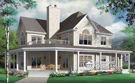 Lake Cottage home design - The Heritage 2 - Plan no. 3832 by Drummond House Plan - Beach Style - Exterior - Tampa - by Drummond House Plans House With Wrap Around Porch, Country Craftsman House Plans, Victorian House Plans, Monster House Plans, Casas Coloniales, Farmhouse Style House Plans, Country Style House Plans, Country House Plan, Craftsman House Plan