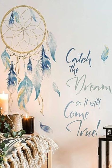 A beautiful addition to any space Catcher Quotes, Paisley Bedroom, Dream Catcher Quotes, Diy Feathers, Dream Catcher Bedroom, Feathers Wall Art, Feather Stickers, Bedroom Theme, Kitchen Tv