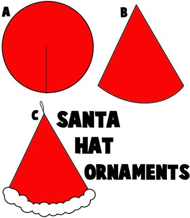 Santa Hat Ornaments Felt Santa Hat Template, How To Make A Santa Hat Out Of Felt, Mini Santa Hats Diy, Santa Cap Craft, Snowman Hat Craft, How To Make A Santa Hat, Santa Hats Diy, Preschool Crafts Spring, S Is For Santa