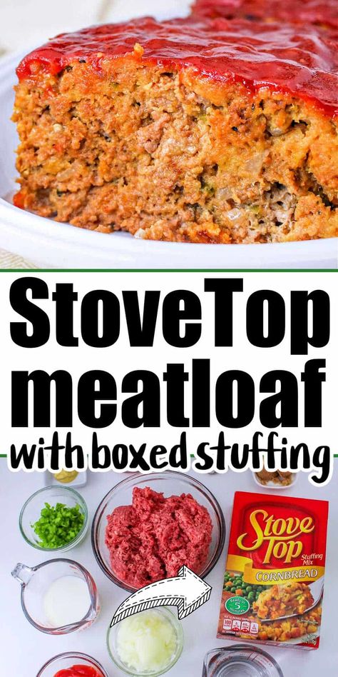 Meatloaf with Stovetop Stuffing recipe! A twist on the classic comfort food, this meatloaf is made with flavorful Stovetop stuffing mix, adding a delicious texture and seasoning to every bite. Easy to prepare and bursting with comforting flavors, it's a hearty dish that's sure to become a family favorite. Meatloaf Made With Stovetop Stuffing, Meatloaf Recipes Using Stovetop Stuffing, Meatloaf Made With Stuffing Mix, Meatloaf With Stuffing Mix In It, Meatloaf Using Stuffing, Meatballs Using Stove Top Stuffing, Meatloaf Made With Stuffing Recipe, Meatloaf Recipes Stuffing, Ground Beef Stove Top Stuffing Recipes