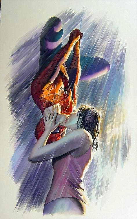 The Upside-Down Kiss by Alex Ross (2004)- ThorGift.com - If you like it please buy some from ThorGift.com Spiderman 2, Bd Art, Ultimate Spider Man, Univers Dc, Alex Ross, Spider Man 2, Marvel Vs, American Comics, Spiderman Art