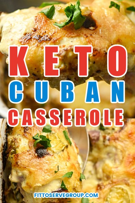 This keto Cuban casserole is an easy recipe variation of the classic Cuban sandwich. Made with leftover shredded pork, ham, Swiss cheese, pickles, and a creamy cheesy Dijon mustard sauce, it's a delicious and hearty meal that the whole family will love. Gluten-free Cuban casserole, low carb Cuban Casserole #ketocasseroles Cuban Casserole, Leftover Shredded Pork, Dijon Mustard Sauce, Cheese Pickles, Pork Casserole, Main Dish Casseroles, Leftover Pork, Keto Casserole, Cuban Sandwich