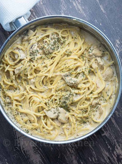 Learn how to make a delicious and extraordinary white pasta sauce out of canned mushroom soup. This recipe makes a quick, rich and comforting meal perfect for lunch or dinner. You don’t need much, just staple pantry items and good ol’ tin soup. #pasta #quarantinemeals #whitesauce #easymeals #easyrecipes #mushroomsauce Cream Of Mushroom Pasta Sauce, Cream Of Mushroom Soup Pasta, Mushroom Soup Pasta, White Pasta Sauce, Cream Of Mushroom Pasta, White Pasta Sauce Recipe, Mushroom Pasta Sauce, Pasta Seasoning, Campbells Soup Recipes