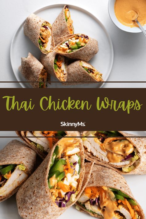 Thai Chicken Wraps Thai Chicken Wraps, Tasty Thai, Chicken Wrap, Healthy Sandwiches, Healthy Peanut Butter, Thai Chicken, Chicken Wraps, Wrap Recipes, Lean Protein