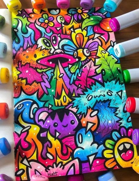 Colored Doodle Art, Colorful Drawings Creative, Graffiti Cartoons Doodles, Vexx Art Doodles, Cartoon Doodle Art, Full Page Doodle, Posca Art Doodle, Doodle Art Letters, Doddle Art