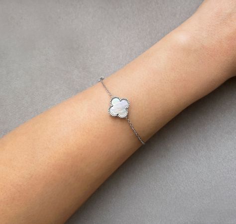 Pink Clover Bracelet, 4 Clover Bracelet, Clover Leaf Bracelet, Clover Bracelet Green, Silver Clover Bracelet, Lucky Bracelet, Van Cleef, White Color, White Enamel