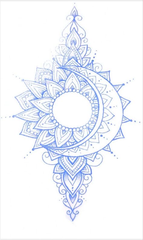 Sun And Moon Mandala Tattoo Design, Sun Moon Mandala Tattoo, Simple Boho Tattoos, Sun And Moon Mandala Drawing, Mandala Sun And Moon Tattoo, Mandala Moon Tattoo, Sun Mandala Tattoo, Tattoo Designs Moon, Cool Drawings Tumblr