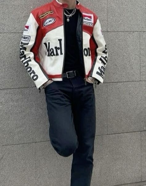 Biker Inspired Outfits, Racer Jacket Outfit, Racing Jacket Outfit, Biker Jacket Outfit, Racer Jackets, Aesthetic Outfits Men, Biker Outfit, Racer Jacket, Mens Outfit Inspiration