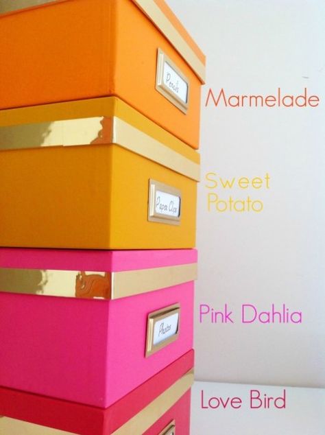 Kate Spade Inspired DIY Colorful Boxes & More Inspiration For My Office! | Once Again, My Dear Irene Kate Spade Office Inspiration, Bedroom Storage Boxes, Shoe Box Diy, Photo Box Storage, Craft Storage Box, Dorm Diy, Dorm Room Diy, Kate Spade Inspired, Diy Storage Boxes