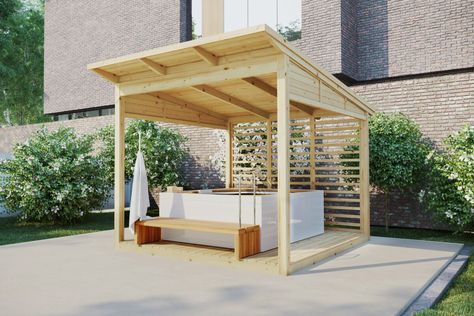 Wooden Garden Gazebo, Hot Tub Shelters, Wooden Garden Buildings, Bbq Hut, Small Garden Shed, Gazebo Decorations, Modern Gazebo, Alfresco Dining Area, Timber Roof