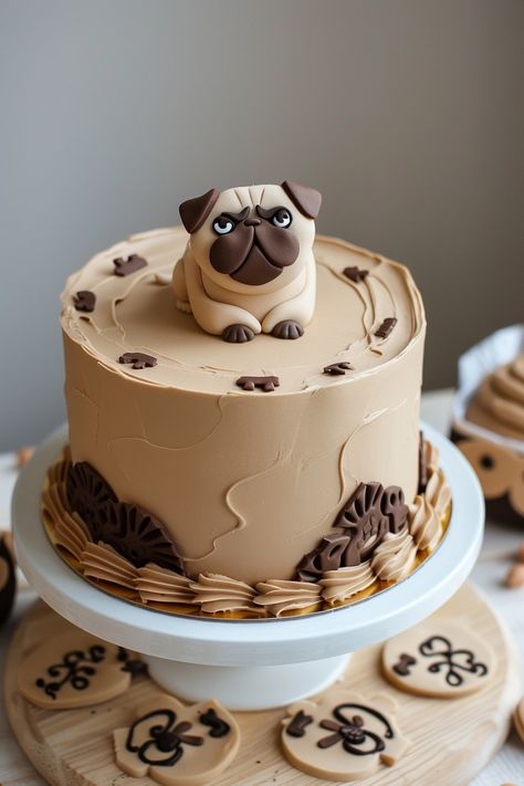 Sweet and Sassy: Pug Cake Inspirations for Dog Lovers Cake Dog Decoration, Dog Birthday Cake Design, Dog Cake Ideas, Pug Cakes, Pug Birthday Party, Dog Cake Design, Pug Dog Cake, Pug Birthday Cake, Pug Cake