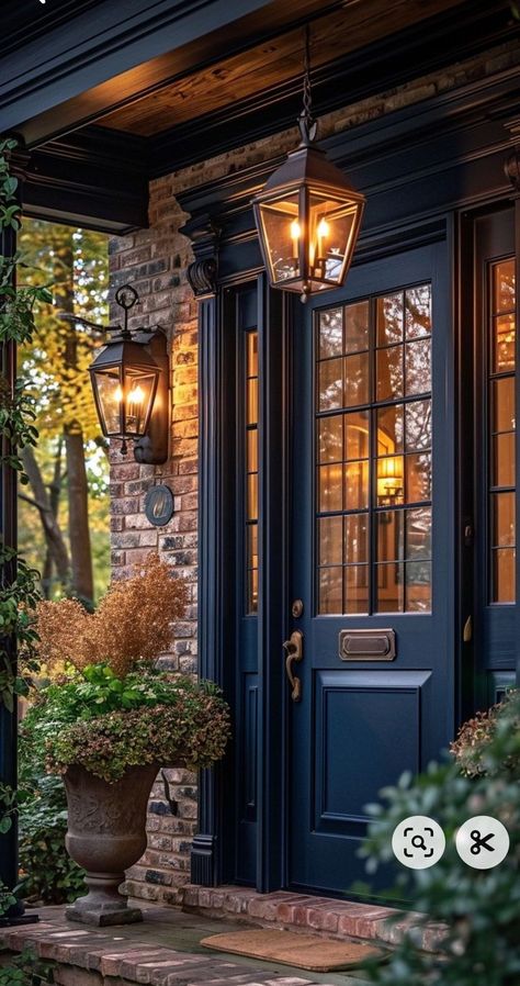 Bright Home Exterior Colors, Front Door Lighting, Casa Country, Casa Exterior, Front Door Design, Front Entry, Beautiful Doors, Dream House Exterior, Dream Home Design