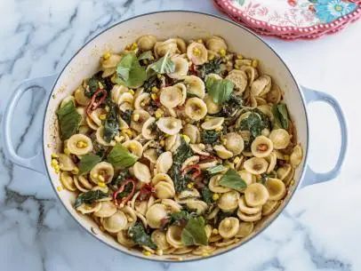 Pasta with Pancetta and Corn Recipe | Ree Drummond | Food Network Pasta With Pancetta And Corn, Pioneer Woman Pasta With Pancetta And Corn, Pioneer Woman Pasta, Pasta Orecchiette, Gf Entrees, Chocolate Orange Ice Cream, Presto Pasta, Pasta With Pancetta, Italian Pastas