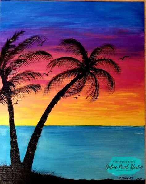 Tips for Painting with Kids | The Social Easel Online Paint StudioTips For Painting With Kids AND A TROPICAL SUNSET KIDS PAINTING TUTORIAL! Sunset Art Painting, Sunset Painting Easy, Social Easel, Art Vangogh, Painting With Kids, Kindergarten Calendar, Tips For Painting, Sunset Canvas Painting, Paint Studio