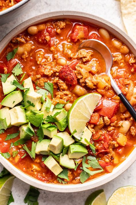 30 Minute Ground Chicken Chili with Beans Chicken Chili Ground Chicken, Chili Ground Chicken, Chili Recipe With Beans, Ground Chicken Chili Recipe, Ground Chicken Chili, Vegetarian Pumpkin Chili, Recipe With Beans, The Best Chili Recipe, Chili With Beans