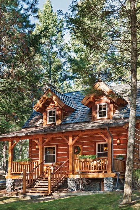 Montana Log Cabin, Cabin In Montana, Small Log Cabin Exterior, Cabin Woods Aesthetic, Rustic Log Cabin Exterior, Big Cabin In The Woods, Montana Cottage, Wood Cabin Exterior, Mountain Cabin Aesthetic