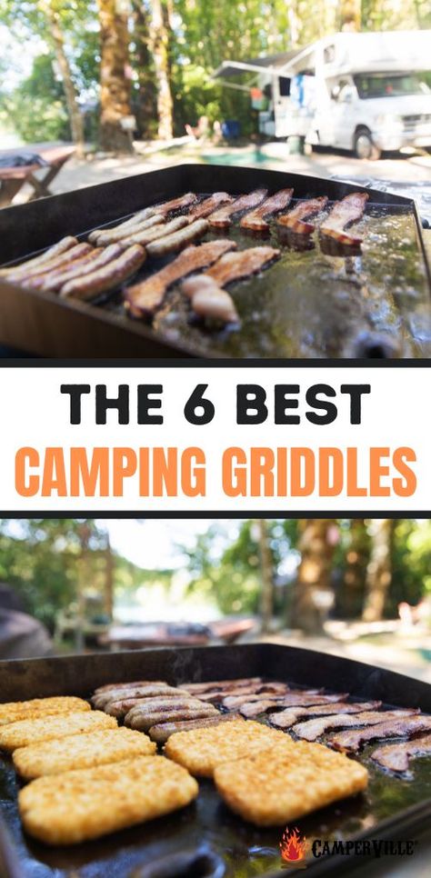 best camping griddles for making breakfast, lunch, or dinner Camping Breakfasts, Camping Griddle, Griddle Cooking Recipes, Cooking For A Group, Camping Breakfast, Flat Top Griddle, Griddle Cooking, Camping Grill, Easy Camping