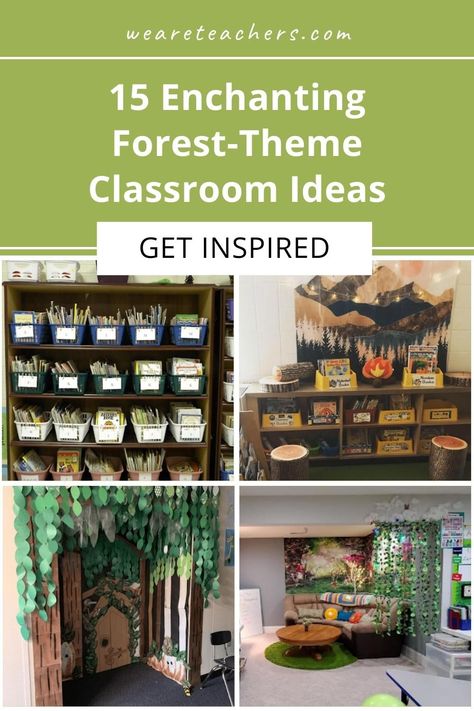 Wood Theme Classroom Decor, Trees In Classroom, Forest Classroom Transformation, Nature Classroom Theme Decor, Tropical Forest Classroom Theme, Tree Theme Classroom, Forest Library Theme, Woodlands Theme Classroom, Classroom Theme 1st Grade