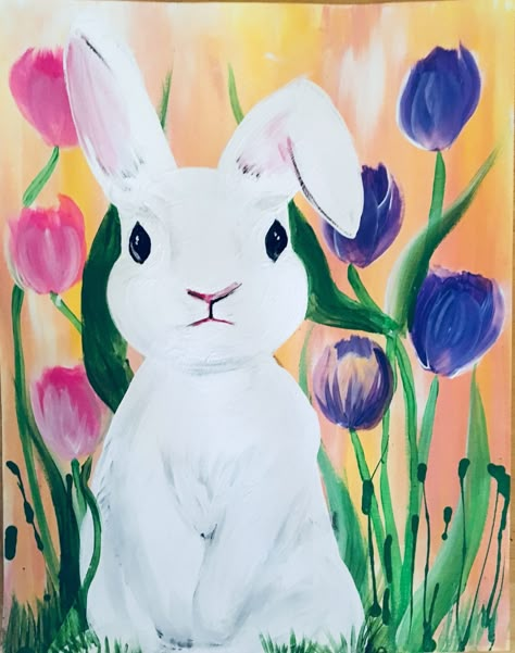 How To Paint An Easter Bunny Silhouette Description Learn how to paint a pink and Silhouette Acrylic Painting, Easter Canvas Painting, Easy Things To Paint, Easter Bunny Silhouette, Painting Bunny, Canvas Painting Projects, Things To Paint, Easter Canvas, Easter Paintings