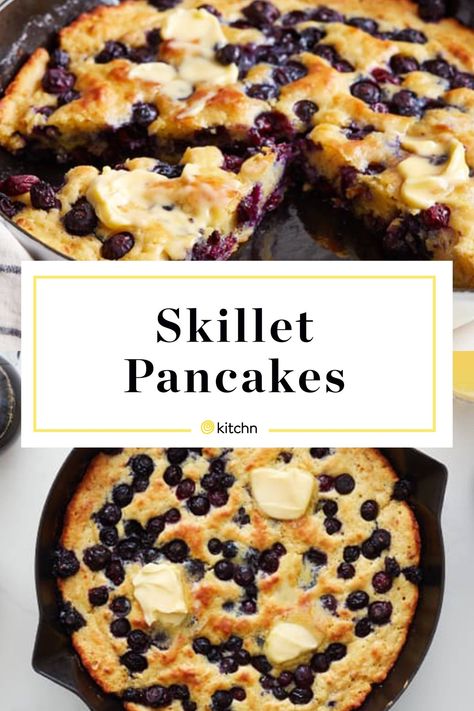 Puff Oven Pancake, Skillet Blueberry Pancake, Oven Baked Blueberry Pancake, Giant Oven Baked Pancake, Fluffy Oven Pancakes, Puffy Oven Pancake, Giant Pancake Recipe, Skillet Pancake Cast Iron, Oven Baked Pancakes Recipe