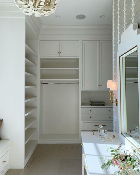 Walk In Closet With Vanity, Closet With Vanity, Obx Summer, Closet Features, Bedroom Coastal, Coastal House, Closet Goals, The Cabinet, Master Closet