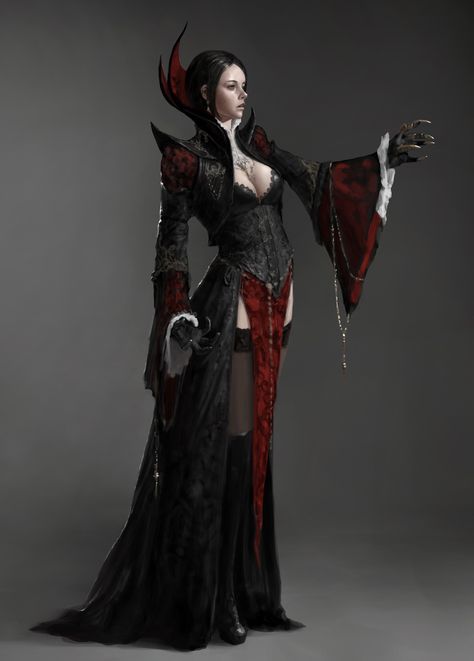 black red female aristocrat Vampire Countess, Creature Fantasy, Female Vampire, Vampire Art, Leather Armor, Urban City, High Fantasy, Arte Fantasy, Fantasy Rpg