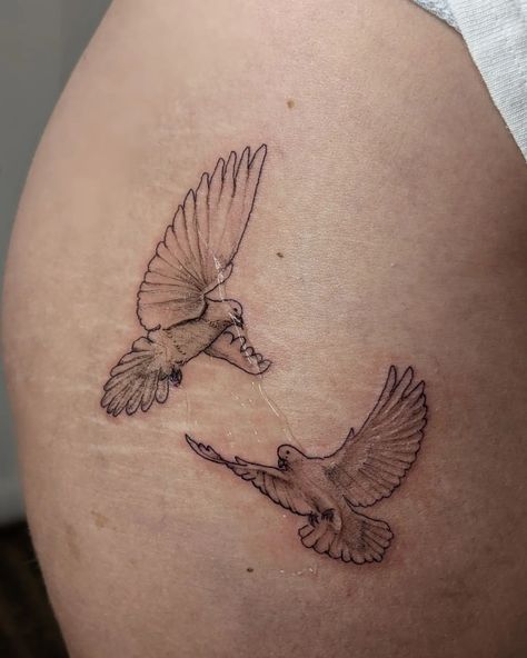 White Wing Dove Tattoo, Dainty Dove Tattoos For Women, Morning Doves Tattoo, Dove Tattoo With Dates, Pair Of Doves Tattoo, Two Turtle Doves Tattoo, Turtledoves Tattoo, 2 Doves Tattoo, Two Doves Tattoo