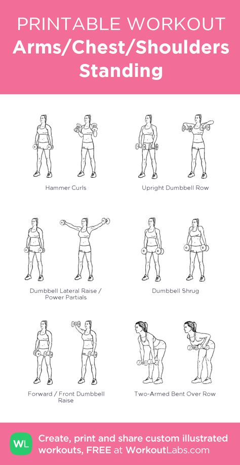 Arms/Chest/Shoulders Standing: my visual workout created at WorkoutLabs.com • Click through to customize and download as a FREE PDF! #customworkout Upper Body Workout Gym, Workout Arms, Chest Workout Women, Arm Training, Workout Labs, Fitness Studio Training, Workout Gym Routine, Workout Hiit, Printable Workout