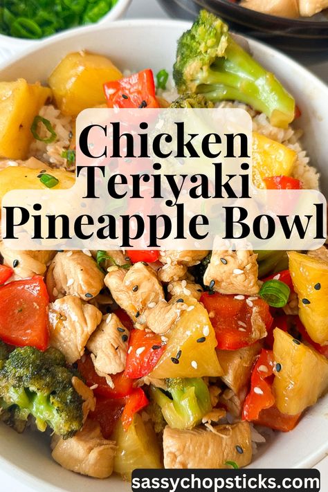 This chicken teriyaki pineapple bowl combines the sweet juiciness of pineapple with teriyaki chicken in a delicious bowl. Chicken Pineapple Rice, Pineapple Bowl Recipe, Easy Chicken Teriyaki, Teriyaki Pineapple Chicken, Teriyaki Pineapple, Teriyaki Chicken Bowl, Pineapple Rice, Pineapple Chicken Recipes, Chicken Pineapple