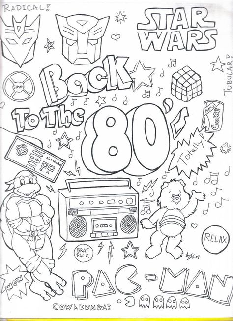 80s Colouring Page - Etsy EE0 Decades Coloring Pages, 1980s Coloring Pages, 80s Coloring Pages Free Printable, Pop Culture Coloring Pages, 80s Drawings Ideas, 80s Doodles, 80s Drawings, 80s Coloring Pages, 90s Coloring Pages