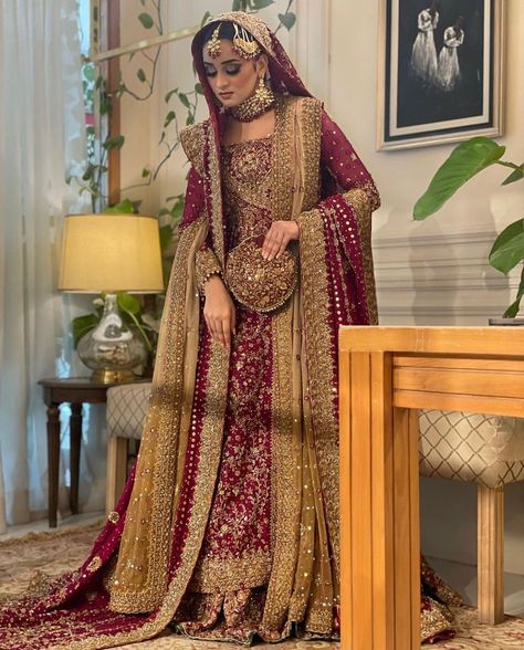 Farshi Gharara Pakistani, Haris Shakeel, Gharara Pakistani, Velvet Pakistani Dress, Red Bridal Dress, Shadi Dresses, Desi Wedding Dresses, Best Bride, Colour Combinations Fashion