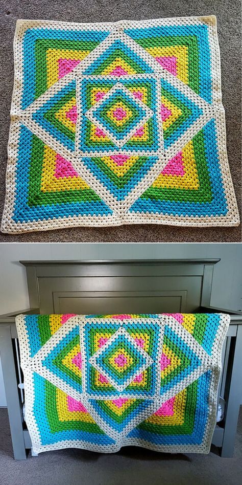 12 Ideas for Kaleidoscope Crochet Granny Blankets Kaleidoscope Crochet Blanket Pattern, Kaliedescope Granny Square Afghan, Kaleidoscope Granny Square Pattern, Crochet Kaleidoscope Blanket, Kaleidoscope Crochet Blanket, Crochet Storage Baskets Free Pattern, Kaleidoscope Crochet, Crochet Storage Baskets Free, Small Crochet Basket