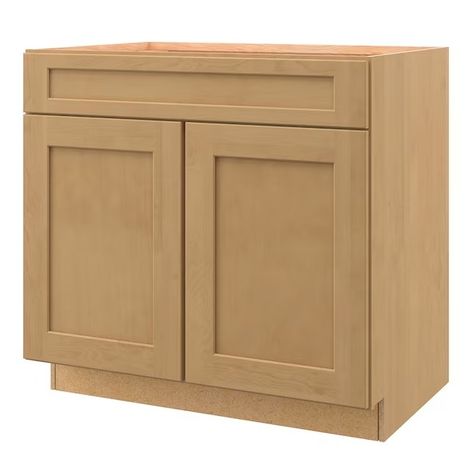 allen + roth Innsbrook 36-in W x 34.5-in H x 24-in D Rye Door and Drawer Base Fully Assembled Cabinet (Flat Panel Shaker Door Style) in the Kitchen Cabinets department at Lowes.com Modern Corner Cabinet, Light Wood Finish, Shaker Door Styles, Eclectic Cottage, Stained Doors, Furniture Board, Allen Roth, Types Of Cabinets, Shaker Cabinets