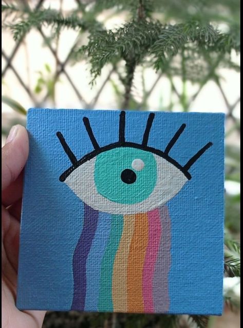 Evil Eye Mini Canvas Painting, Canvas Painting Ideas For Beginners Cute, Art Painting Ideas Aesthetic Easy, Evil Eye Canvas Painting Ideas, Cute Simple Animal Paintings, Simple Art Painting Ideas Easy, Small Painting Ideas Simple, Aesthetic Mini Canvas Painting Ideas, What To Paint On A Small Canvas